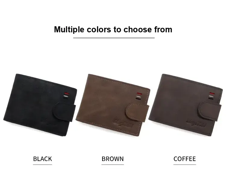Wallets shown in black, brown and coffee color.