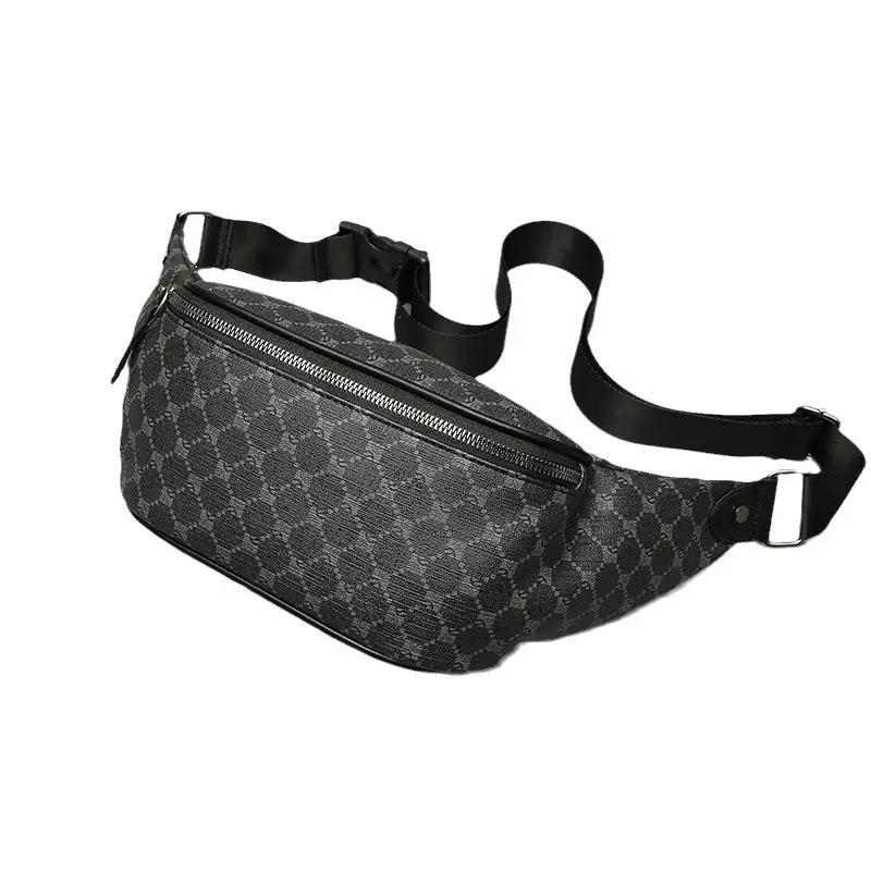 Korean Men's Plaid Crossbody Waist Bag Black - Image 6