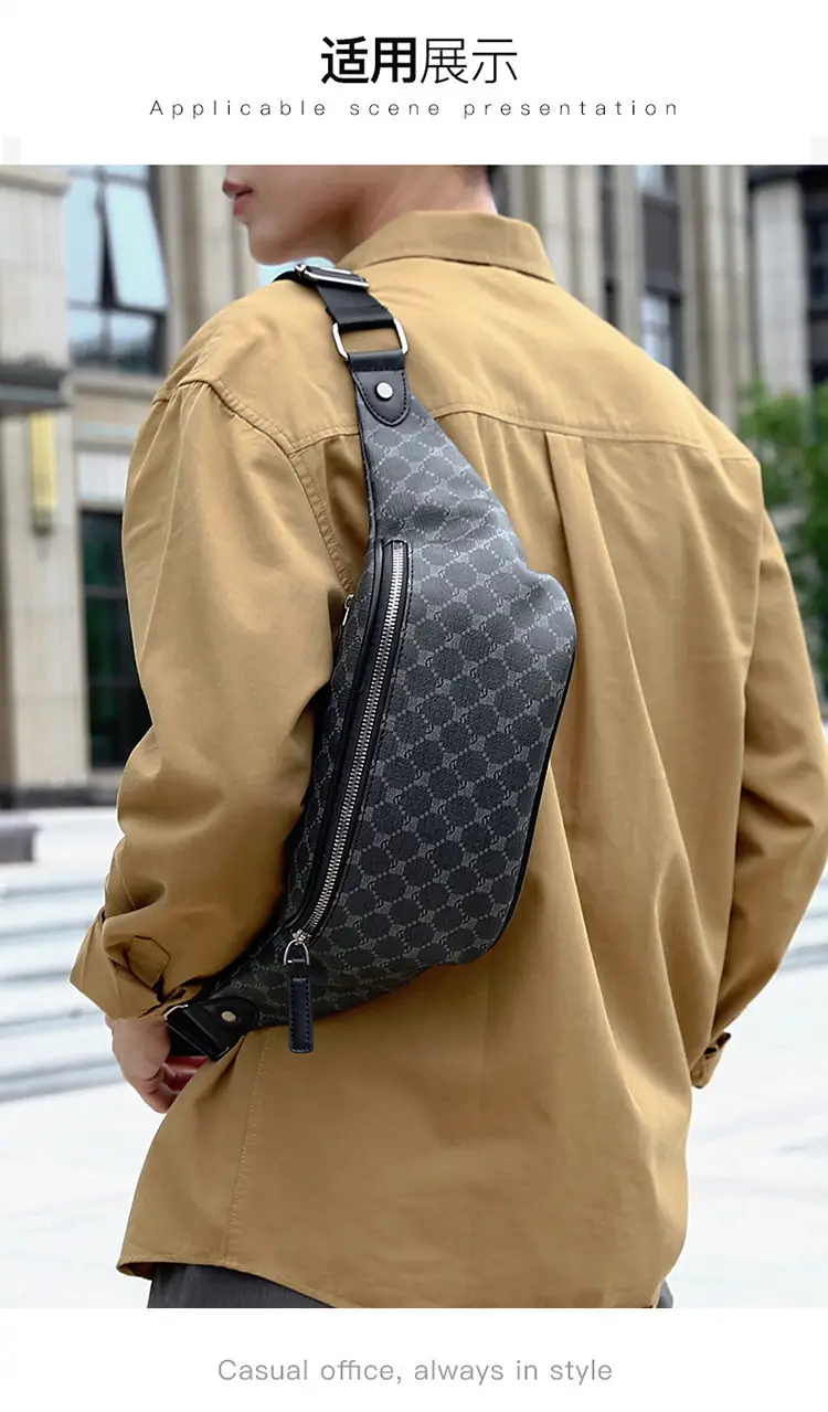 Korean Men's Plaid Crossbody Waist Bag Black — feature 11