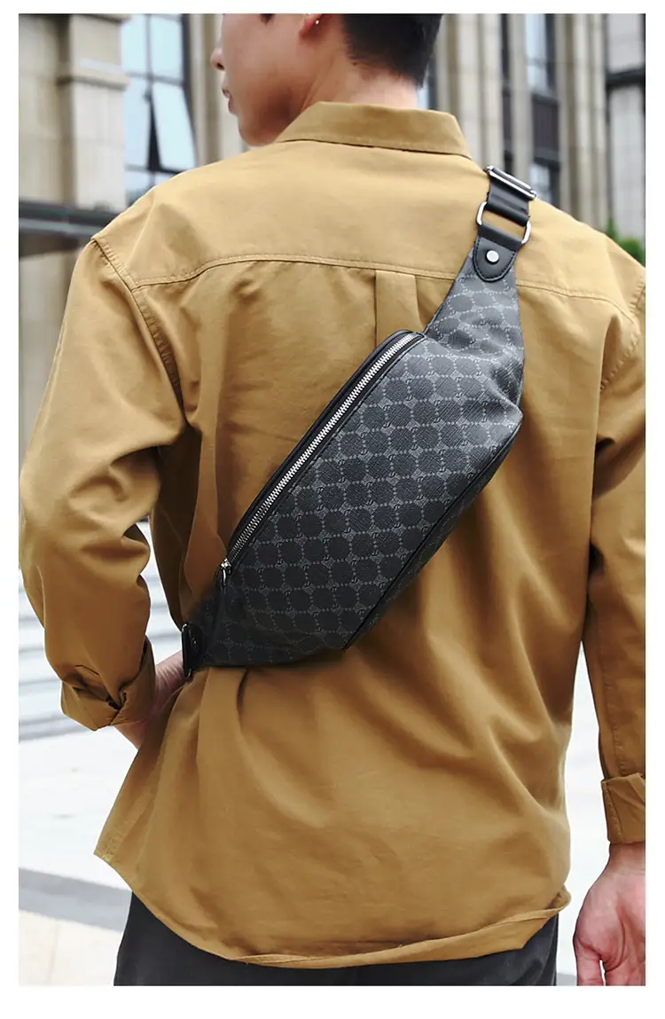 Korean Men's Plaid Crossbody Waist Bag Black — feature 12