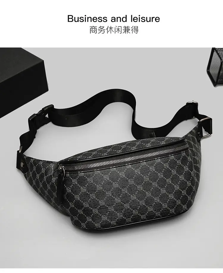 Korean Men's Plaid Crossbody Waist Bag Black — feature 14