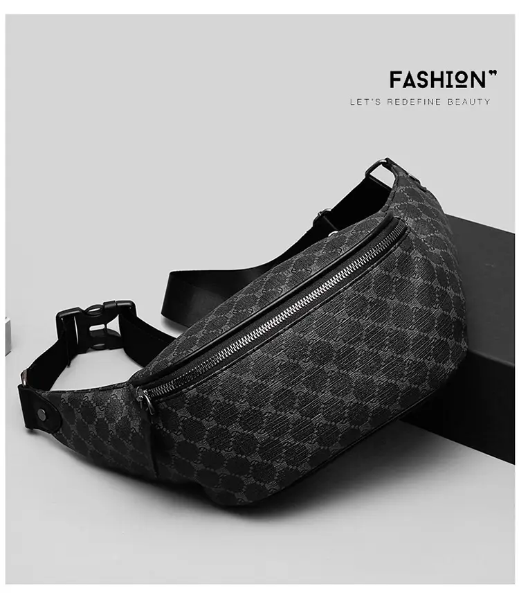 Korean Men's Plaid Crossbody Waist Bag Black — feature 15