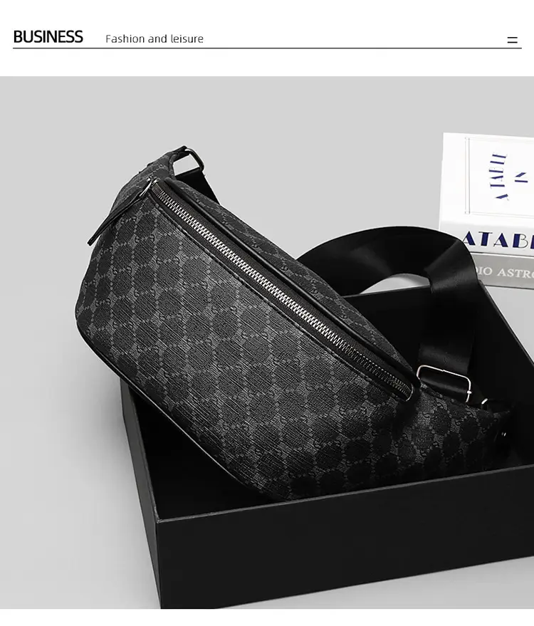 Korean Men's Plaid Crossbody Waist Bag Black — feature 16
