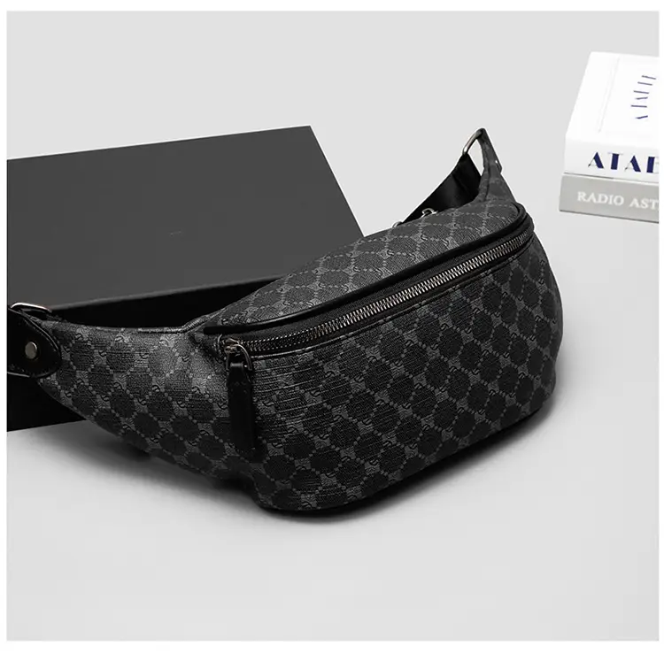 Korean Men's Plaid Crossbody Waist Bag Black — feature 17
