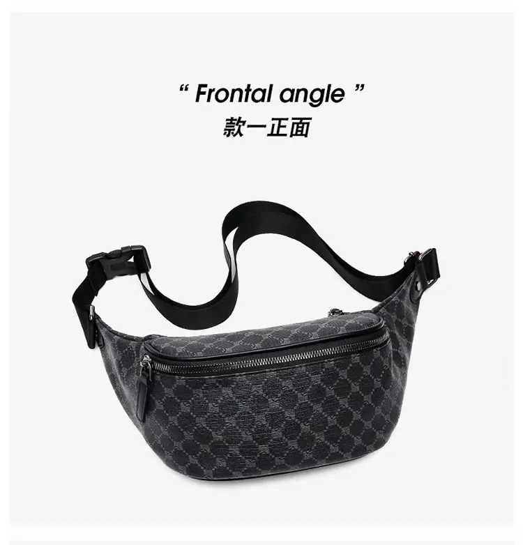Korean Men's Plaid Crossbody Waist Bag Black — feature 18