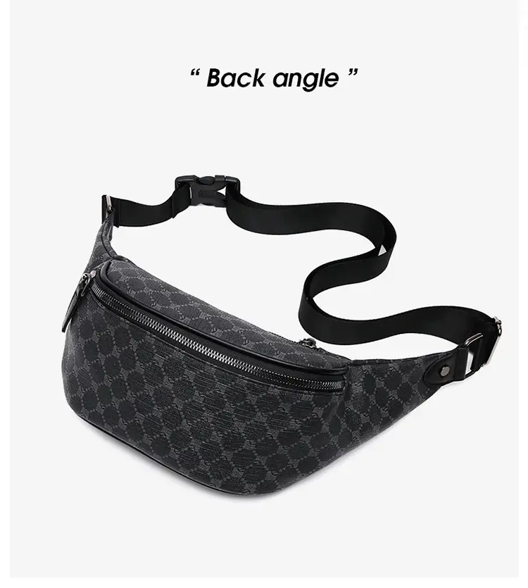 Korean Men's Plaid Crossbody Waist Bag Black — feature 19