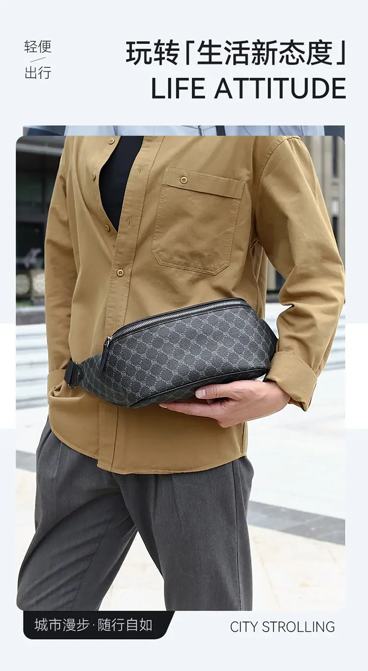 Korean Men's Plaid Crossbody Waist Bag Black — feature 3