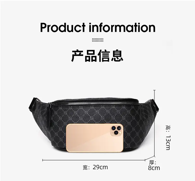 Korean Men's Plaid Crossbody Waist Bag Black — feature 5
