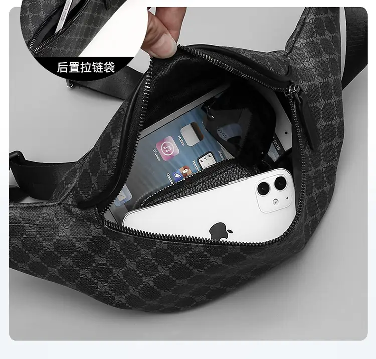 Korean Men's Plaid Crossbody Waist Bag Black — feature 8