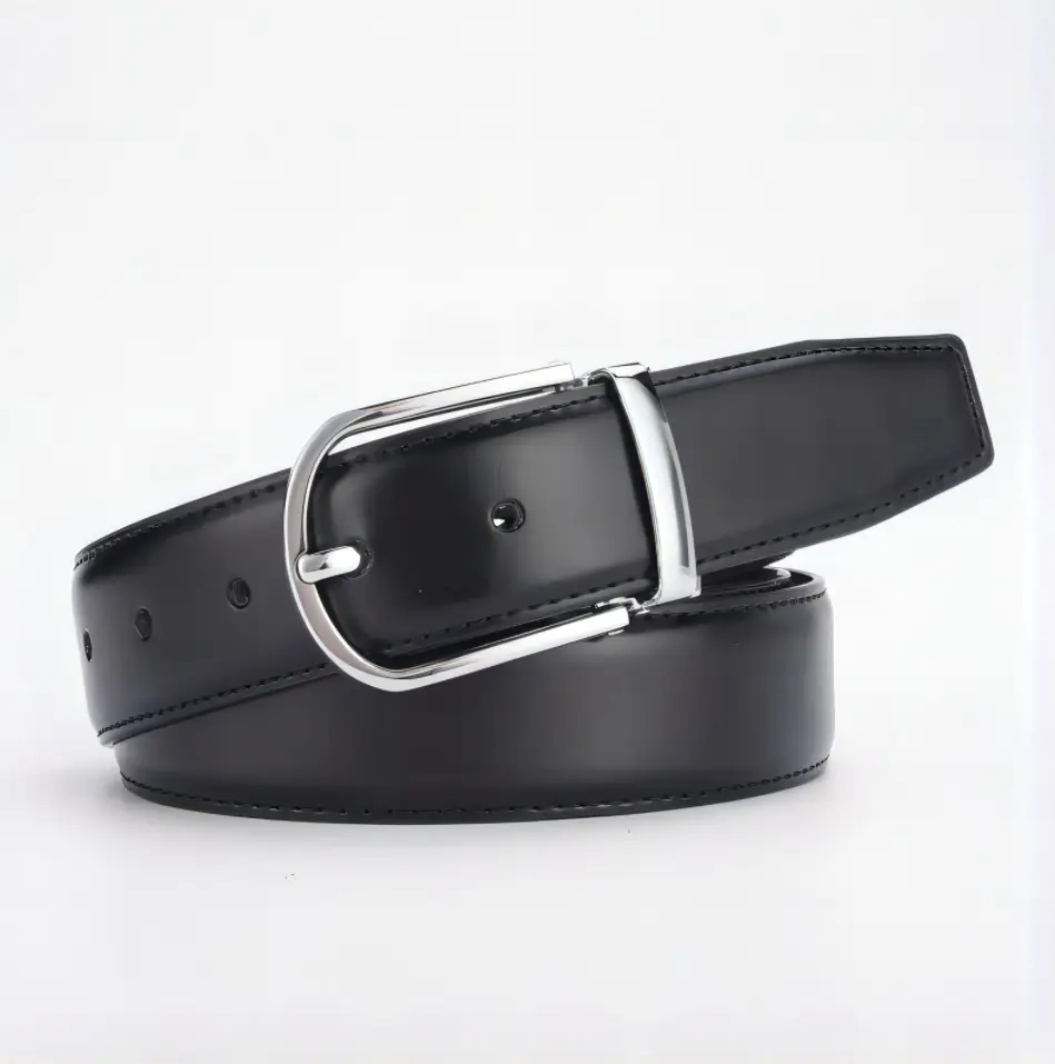 Men's Black Leather Belt with Silver Buckle 138cm - Image 5