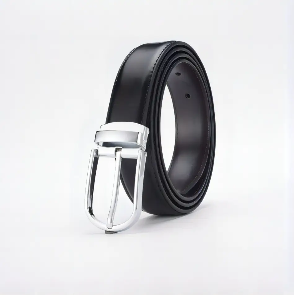 Men's Black Leather Belt with Silver Buckle 138cm - Image 2