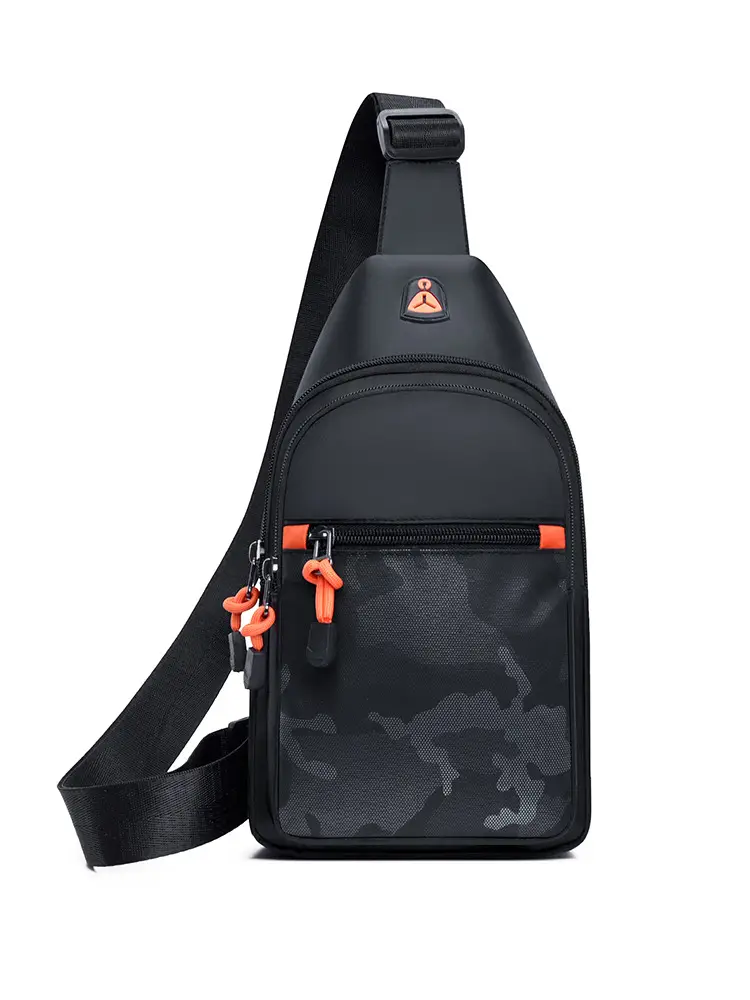 Men's Camo Chest Bag Orange Zippers - Image 6