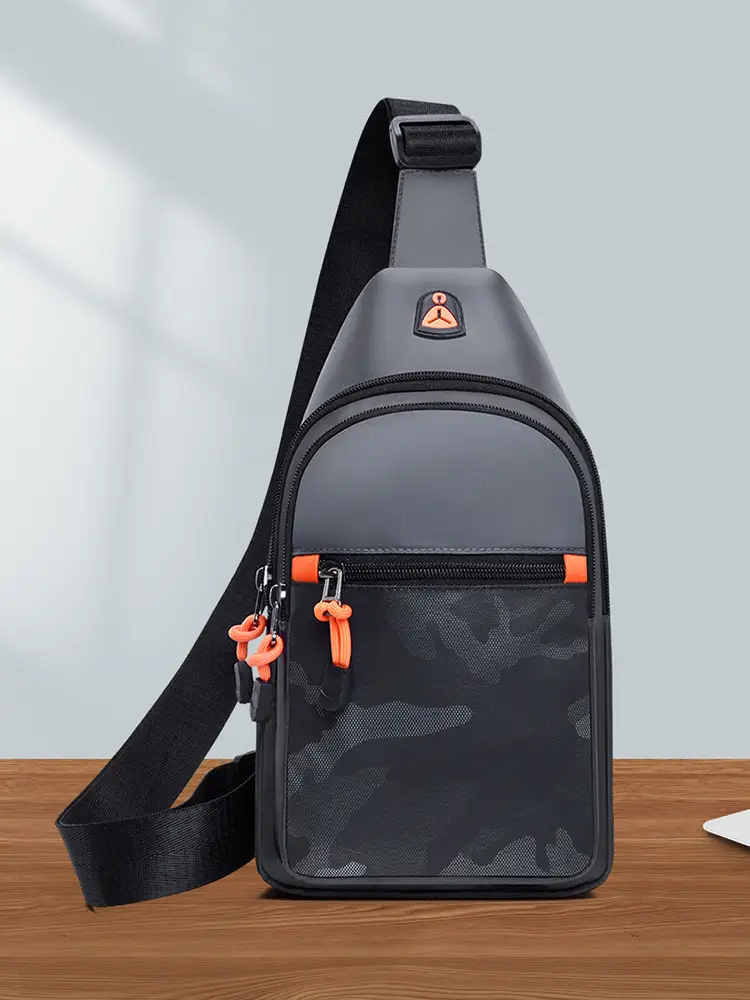 Men's Camo Chest Bag Orange Zippers — feature 14