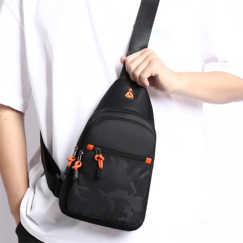 Men's Camo Chest Bag Orange Zippers — feature 15