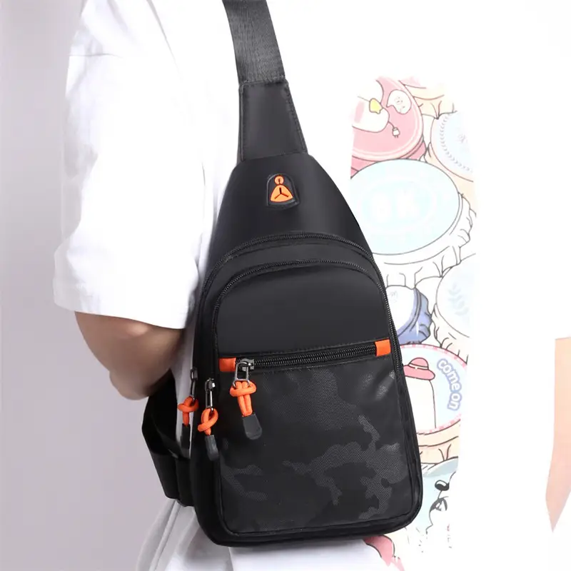 Men's Camo Chest Bag Orange Zippers — feature 16