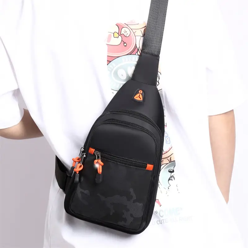 Men's Camo Chest Bag Orange Zippers — feature 17