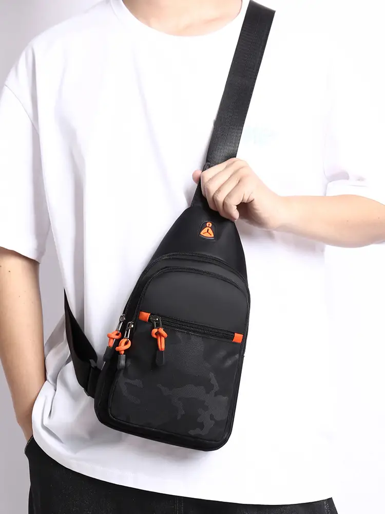 Men's Camo Chest Bag Orange Zippers — feature 2