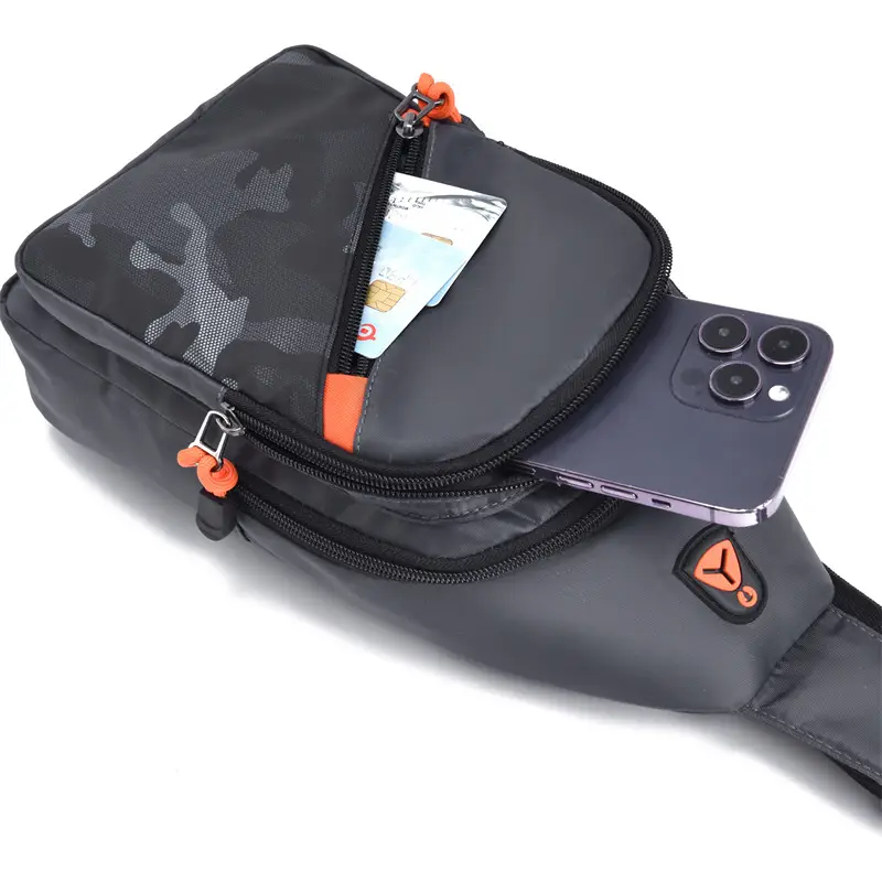 Men's Camo Chest Bag Orange Zippers — feature 28