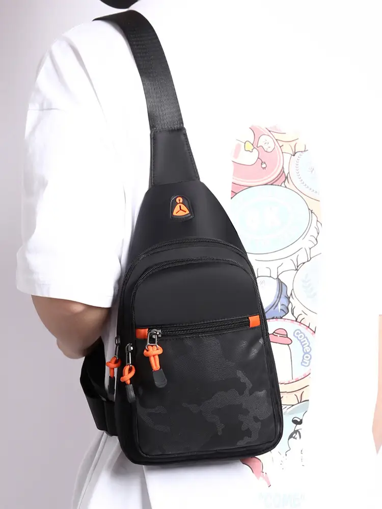 Men's Camo Chest Bag Orange Zippers — feature 3