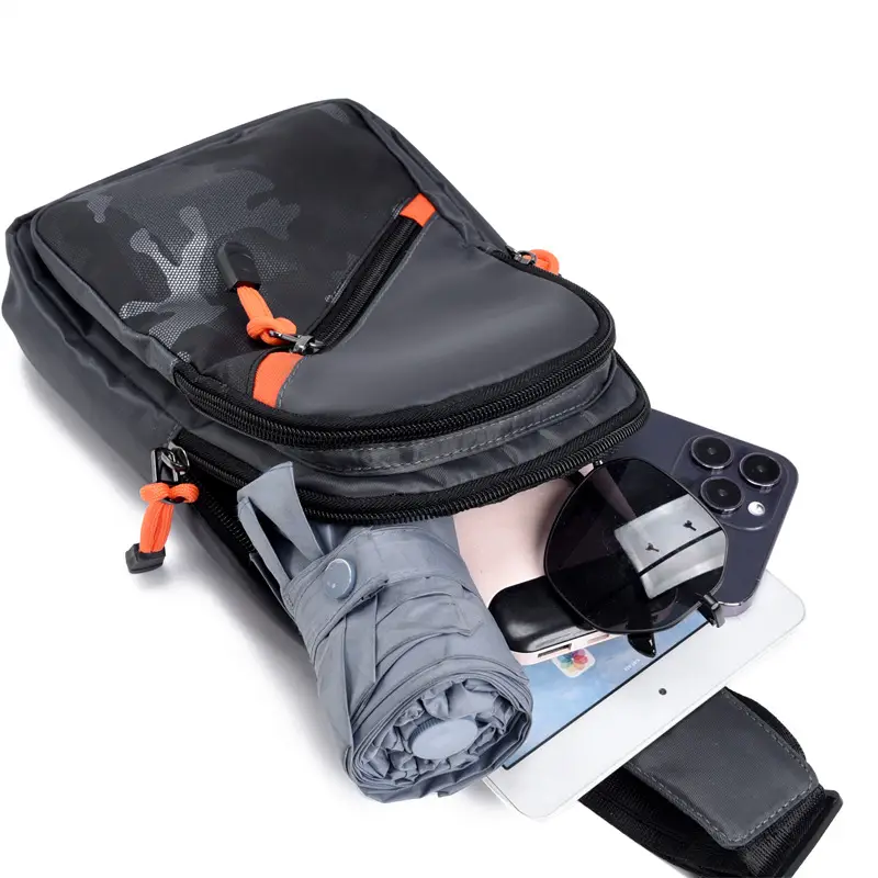 Men's Camo Chest Bag Orange Zippers — feature 30
