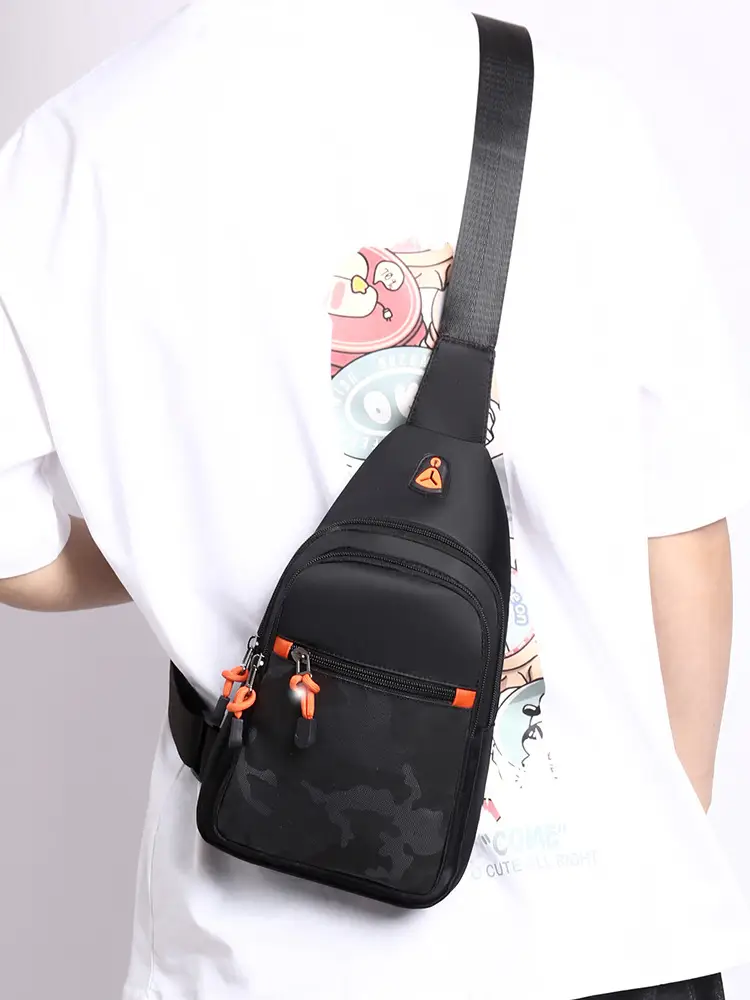 Men's Camo Chest Bag Orange Zippers — feature 4