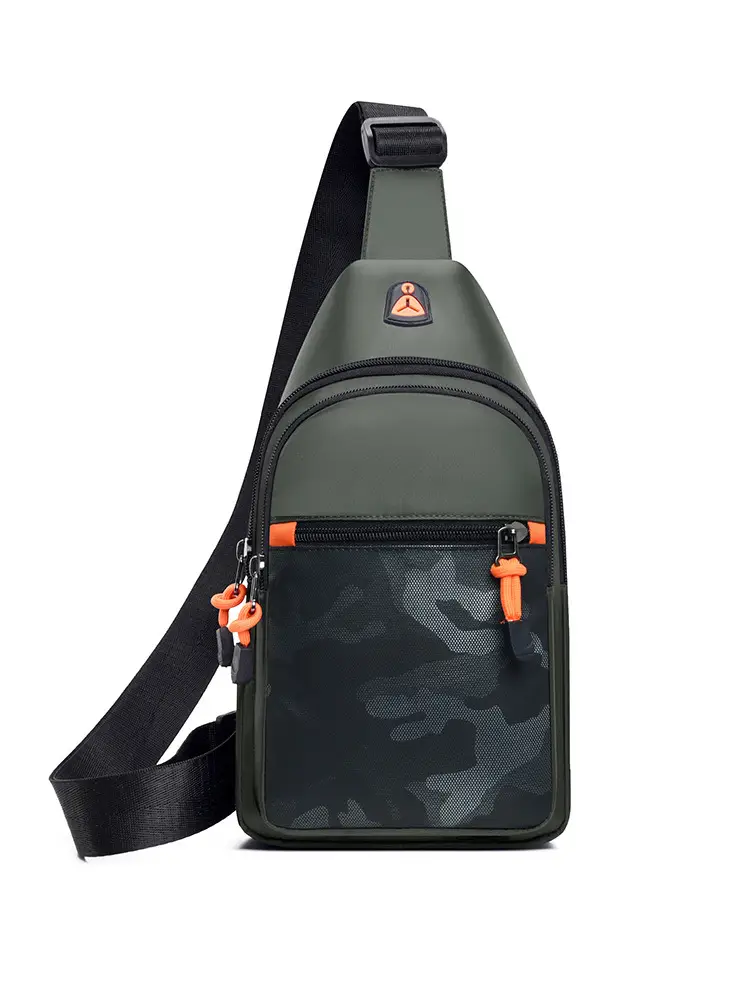 Men's Camo Chest Bag Orange Zippers — feature 9