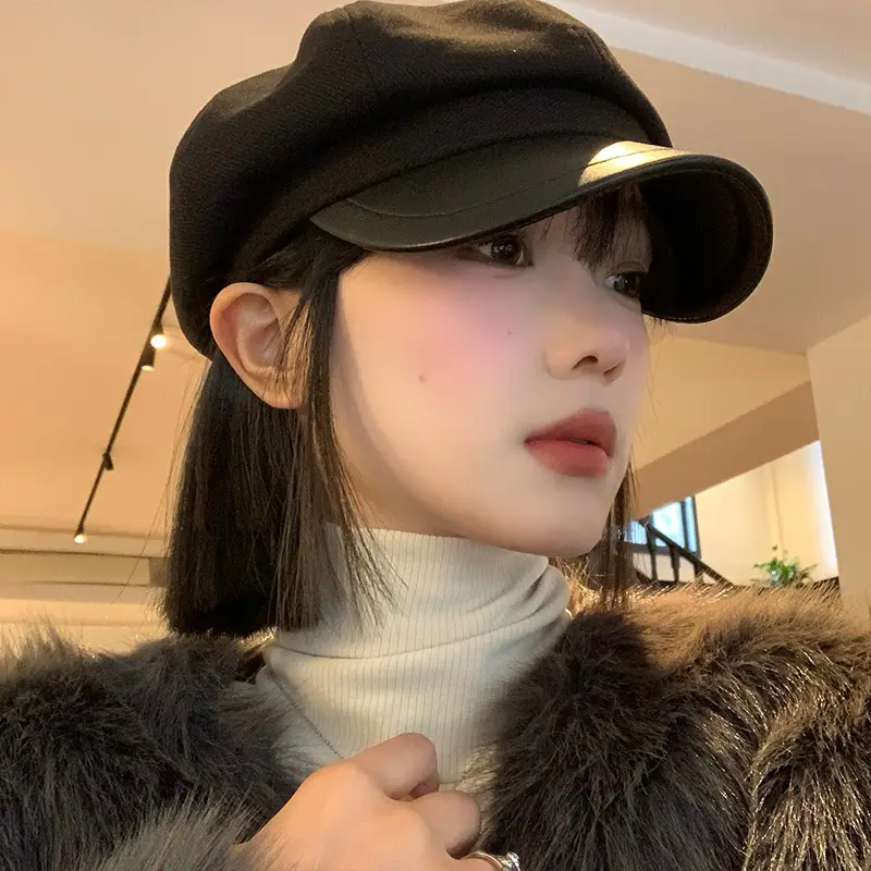 Women's Brown Beret Cap Big Head Circumference - Image 4
