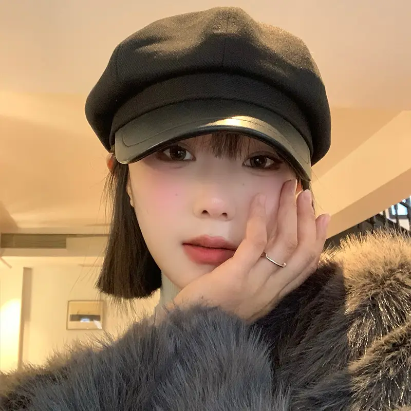 Women's Brown Beret Cap Big Head Circumference - Image 5