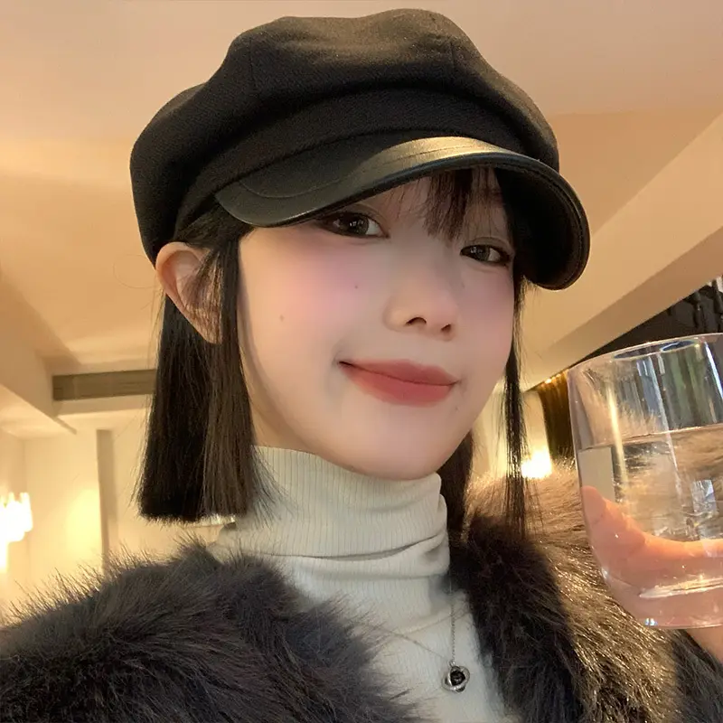 Women's Brown Beret Cap Big Head Circumference - Image 6