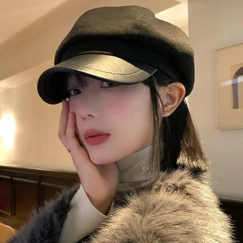 Women's Brown Beret Cap Big Head Circumference - Image 7