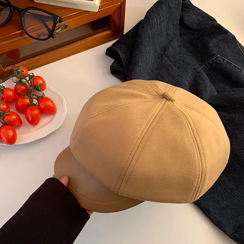 Women's Brown Beret Cap Big Head Circumference - Image 2
