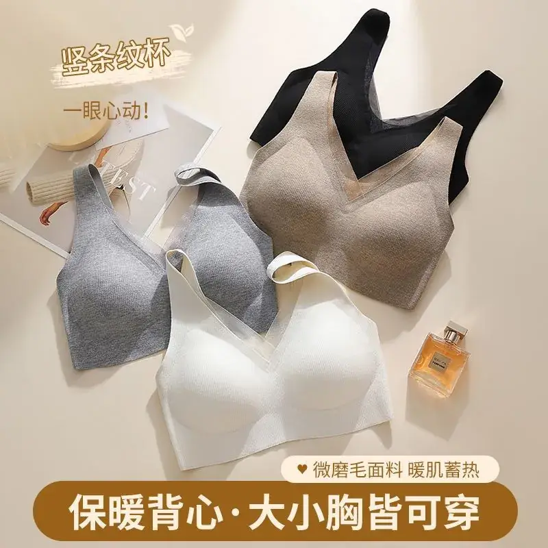 Traceless Push Up V-Neck Women's Bra Red Wool
