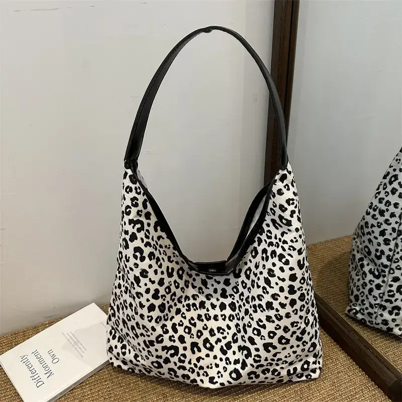 Leopard Print Shoulder Tote Bag Black White 2024 - Image 6