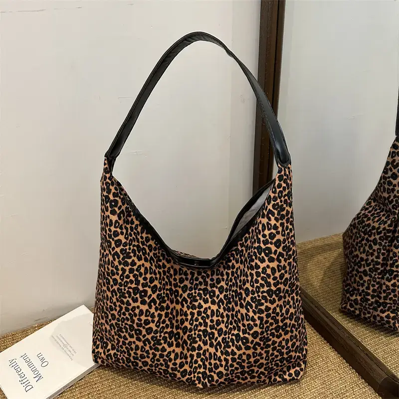 Leopard Print Shoulder Tote Bag Black White 2024 - Image 7
