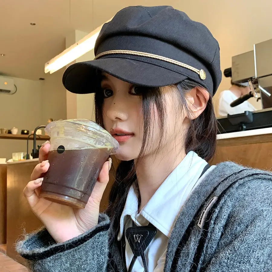 Japanese Style Vintage Strap Navy Hat Autumn Winter New All-match Flat Top Fashion Casual Wide and Strict Face Duckling Tongue Hat - Image 6