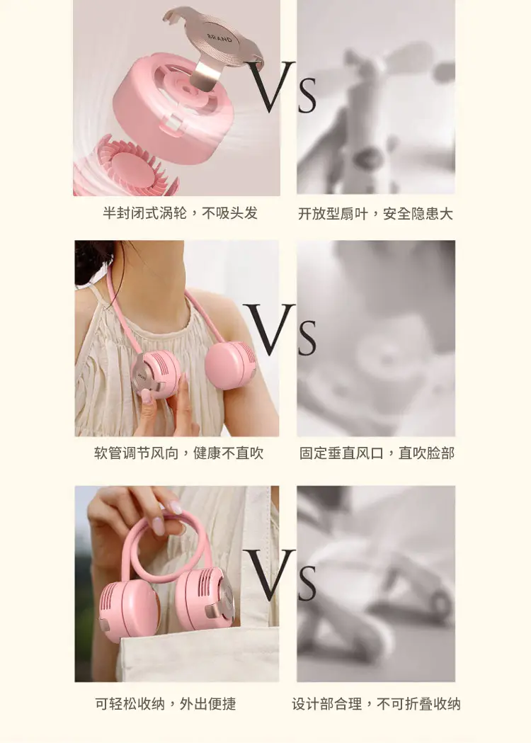 New Style Hanging Neck Fan Small Portable Portable Small Lazy Hanging Neck Turbine Leafless Foldable Fan — feature 1
