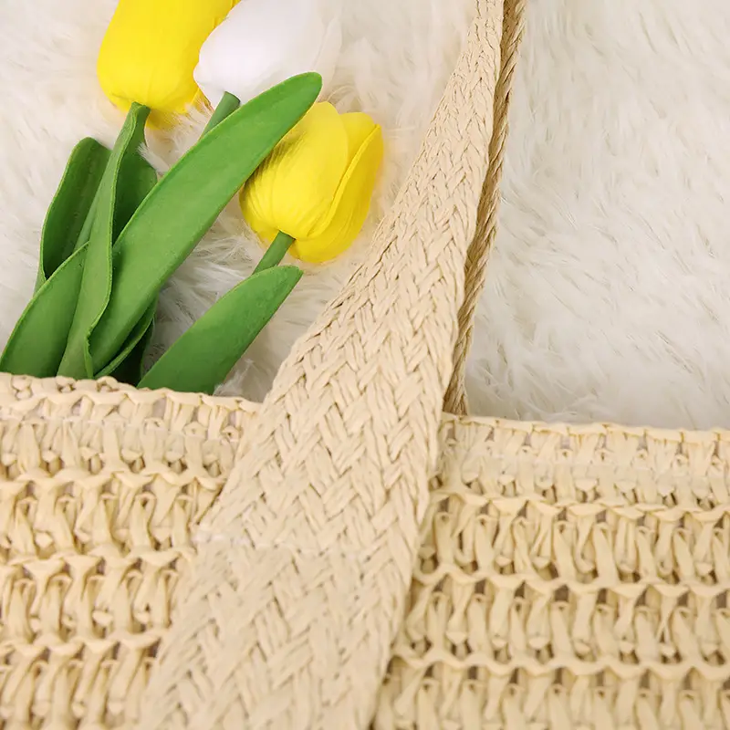 Women Straw Tote Bag with Tassels, Large Capacity, Beige — feature 14