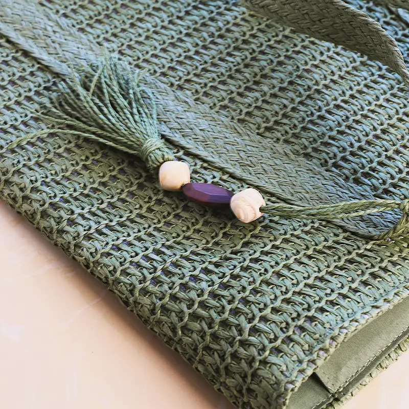 Women Straw Tote Bag with Tassels, Large Capacity, Beige — feature 8