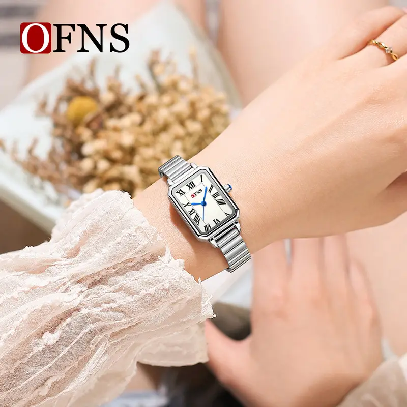 Ofns Women's Square Watch with Elegant Steel Band & Waterproof Design - Image 12