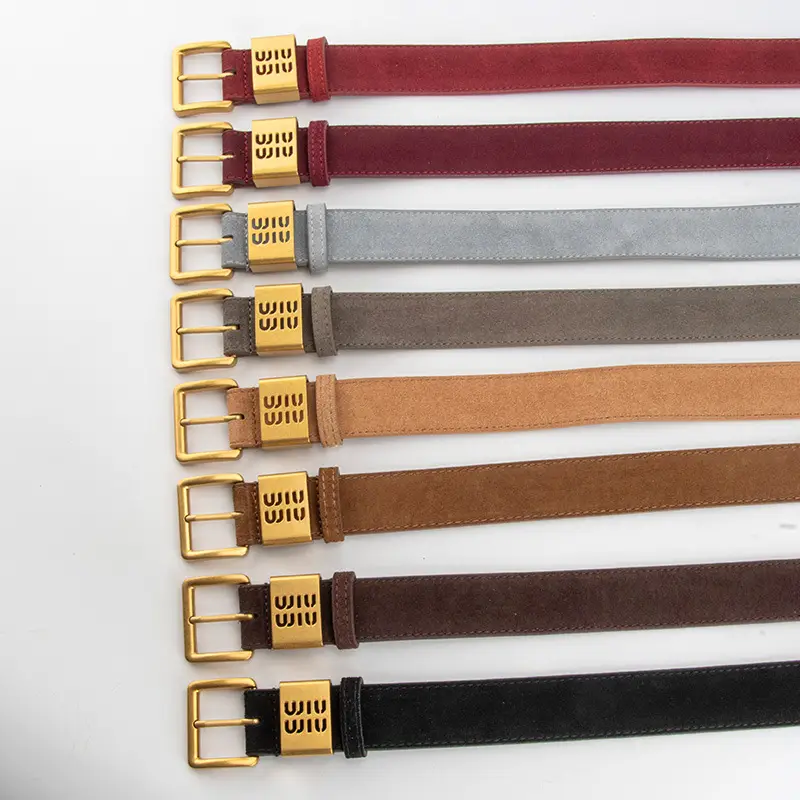 Women's Brown Genuine Leather Belt with Gold Pin Buckle - Image 16