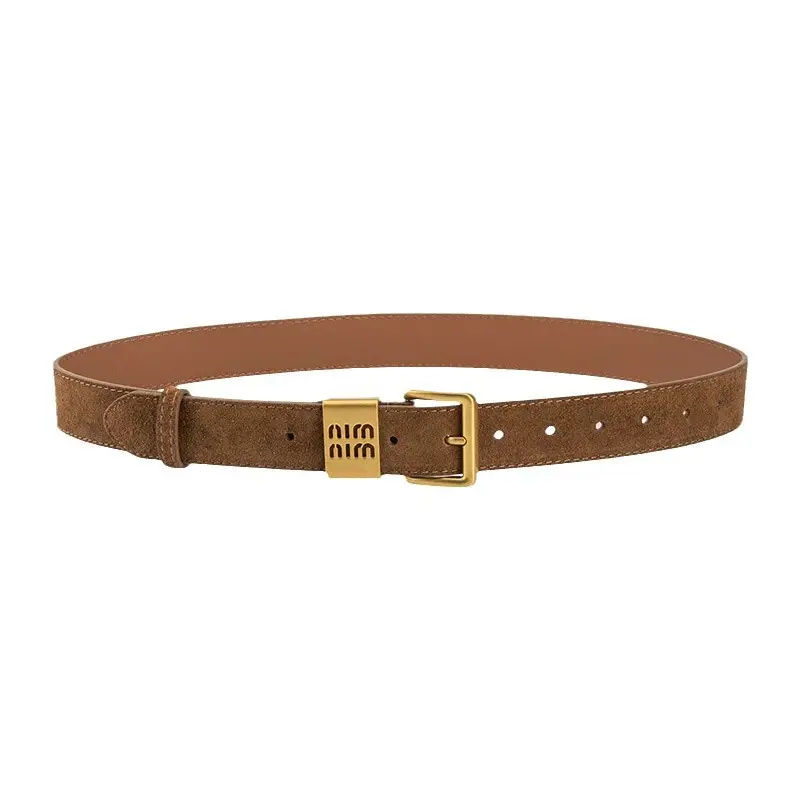 Women's Brown Genuine Leather Belt with Gold Pin Buckle - Image 19