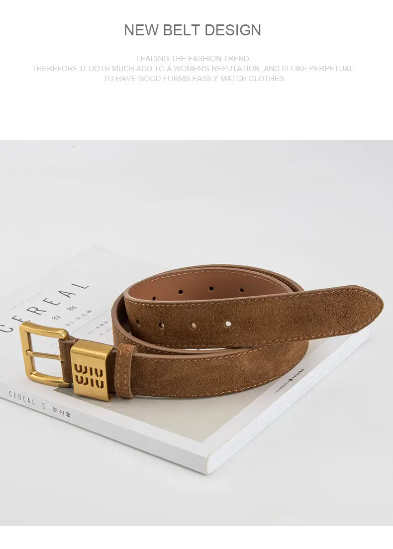 Women's Brown Genuine Leather Belt with Gold Pin Buckle — feature 10