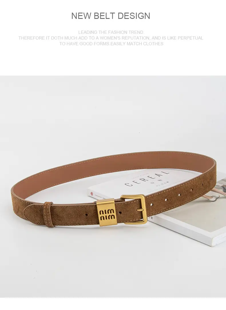 Women's Brown Genuine Leather Belt with Gold Pin Buckle — feature 11