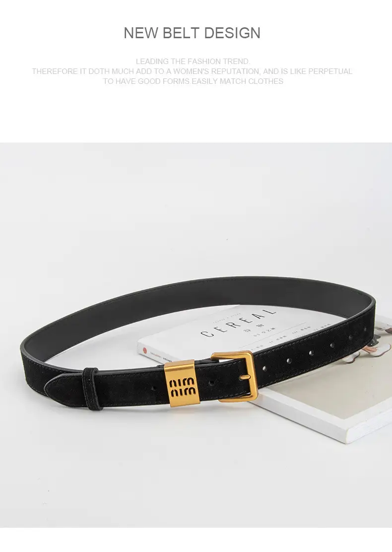 Women's Brown Genuine Leather Belt with Gold Pin Buckle — feature 12
