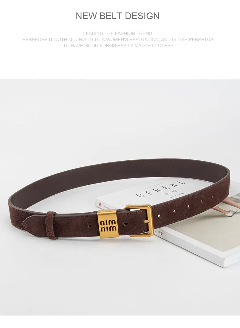 Women's Brown Genuine Leather Belt with Gold Pin Buckle — feature 13