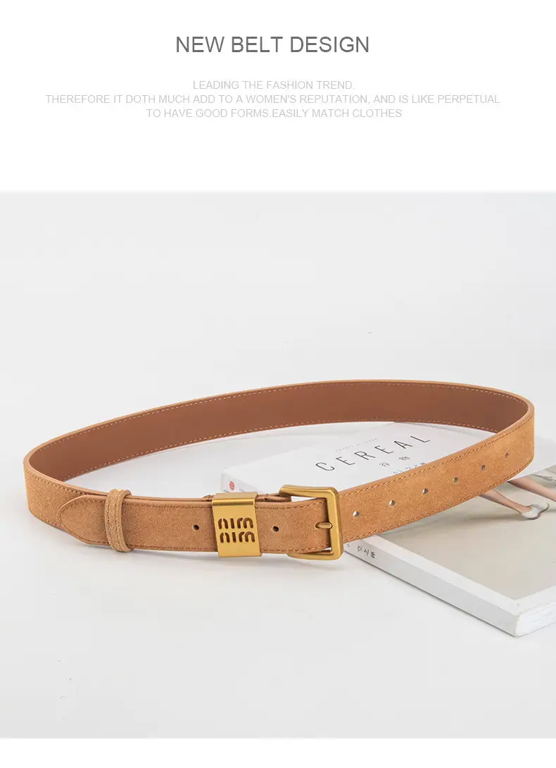 Women's Brown Genuine Leather Belt with Gold Pin Buckle — feature 14