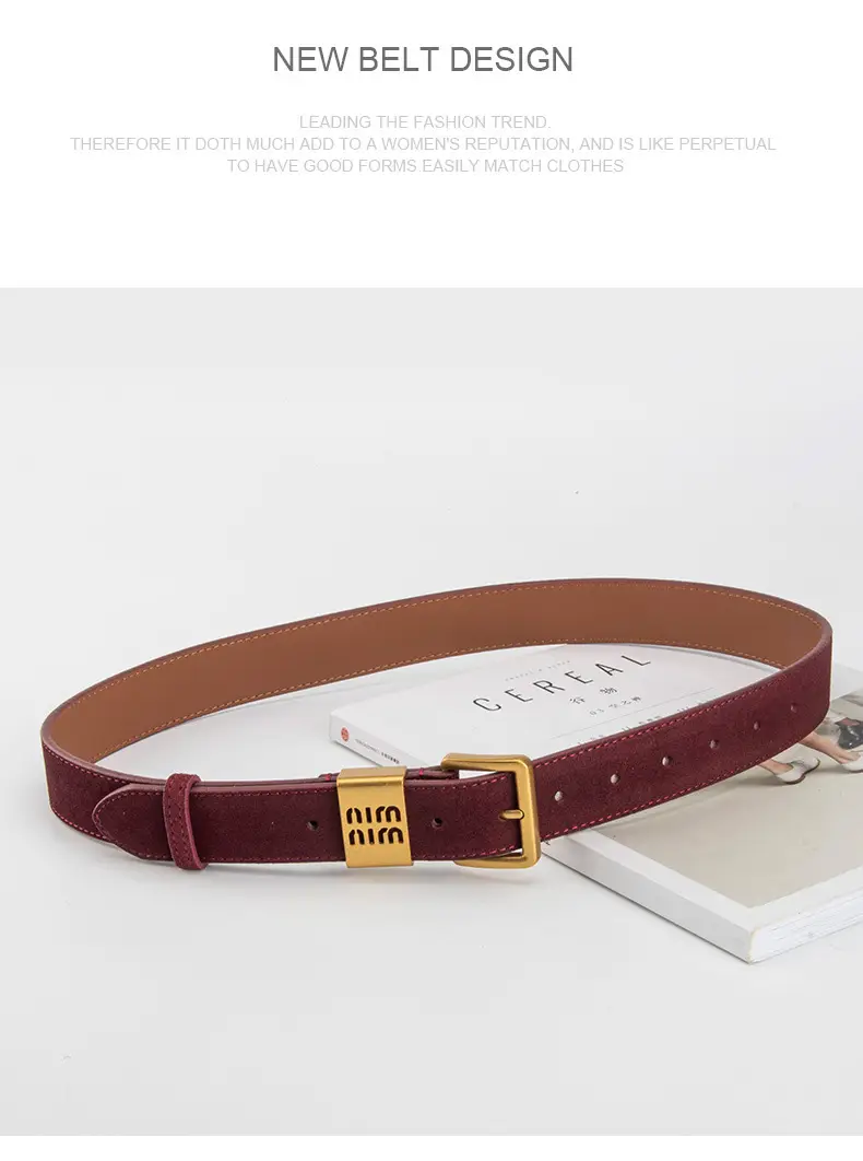 Women's Brown Genuine Leather Belt with Gold Pin Buckle — feature 15