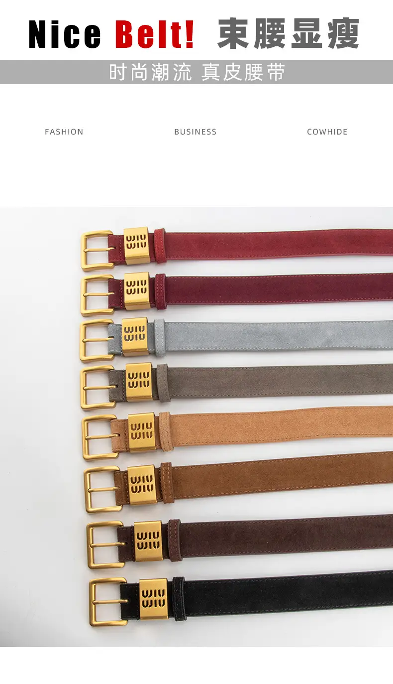 Women's Brown Genuine Leather Belt with Gold Pin Buckle — feature 3