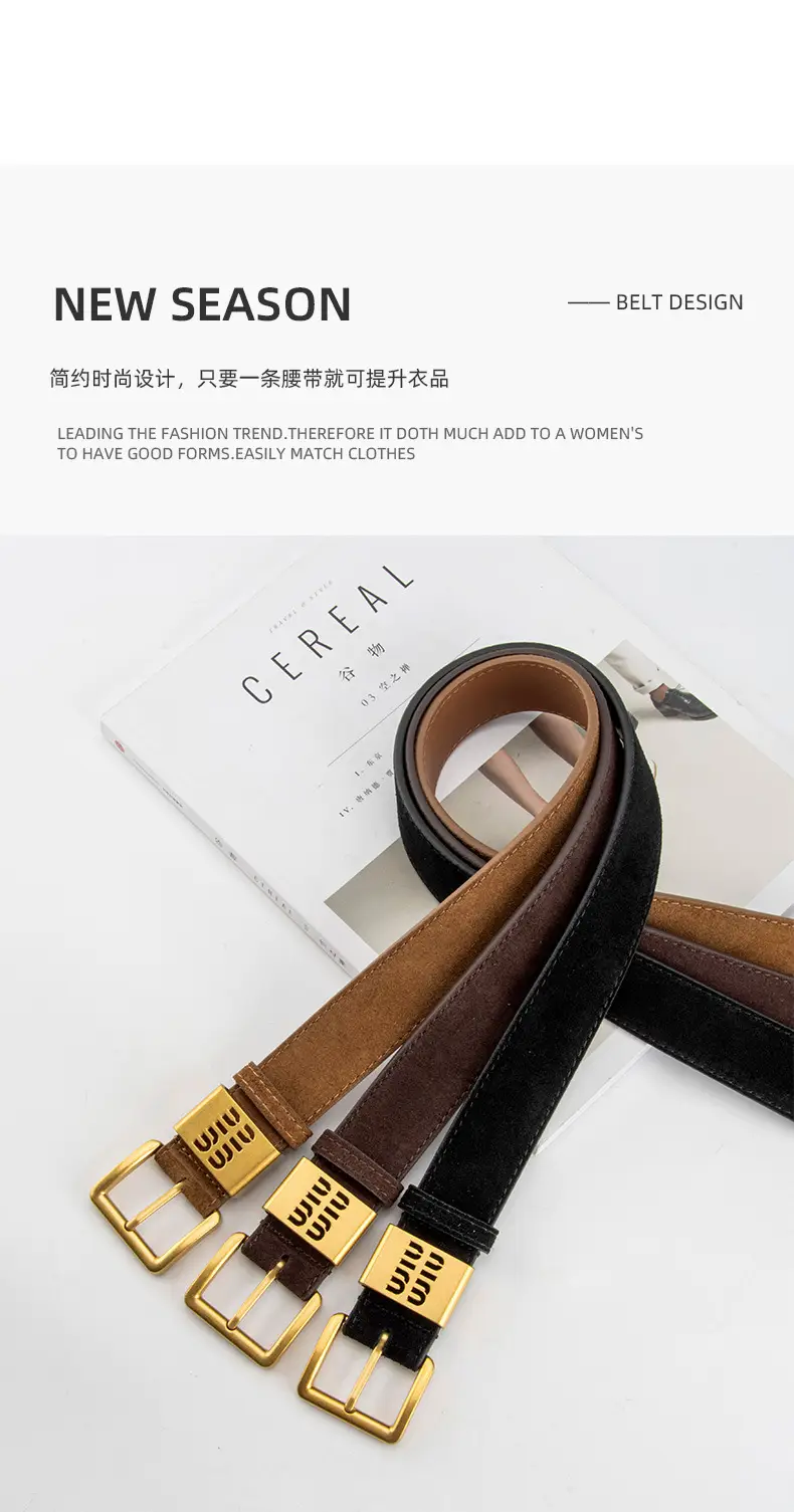 Women's Brown Genuine Leather Belt with Gold Pin Buckle — feature 4