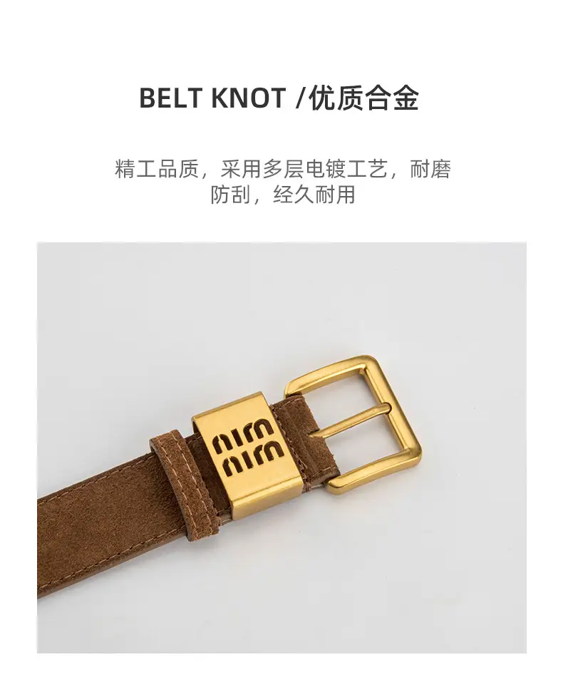 Women's Brown Genuine Leather Belt with Gold Pin Buckle — feature 6